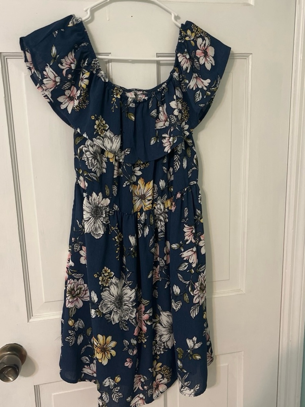 Xhilaration Navy Floral Off-Shoulder Mini Dress with Ruffle - Picture 3 of 3